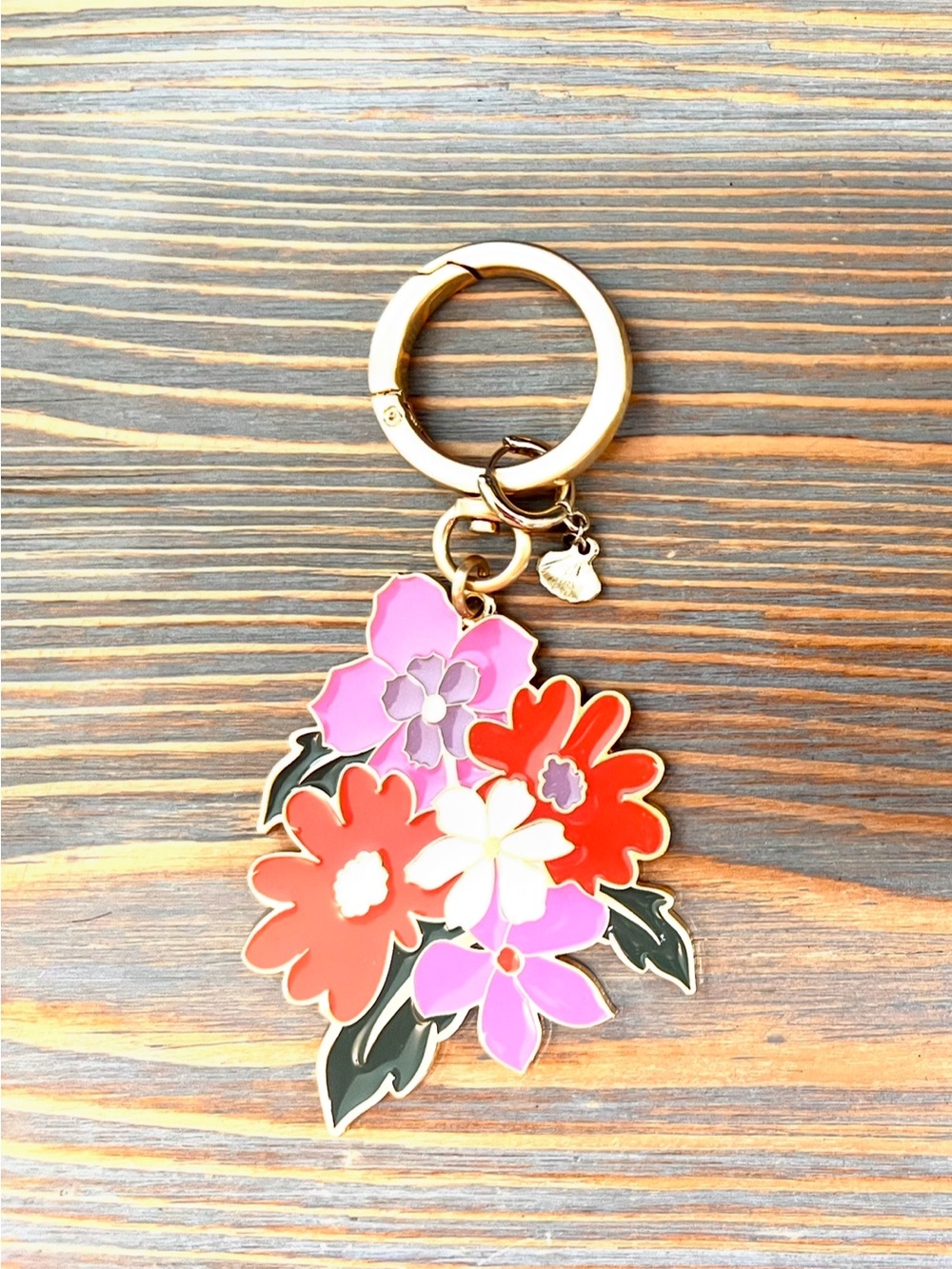 Vera Bradley Floral Enamel Keychain in Red, Pink & Purple EUC